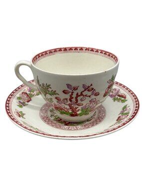 Indian tree w.r. midwinter England tea cup sauce red white  porcelain READ
